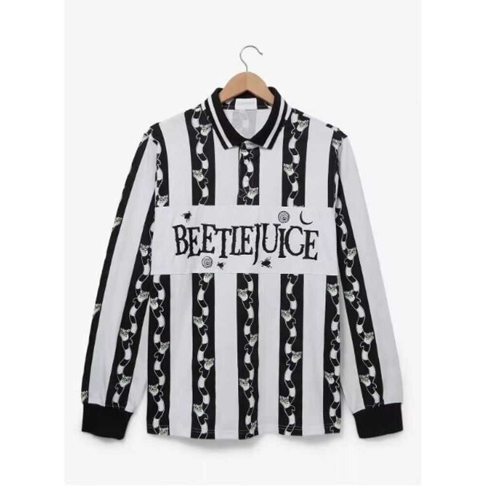 Beetlejuice Sandworm Striped Rugby Long Sleeve Men Women Black Shirt Large New